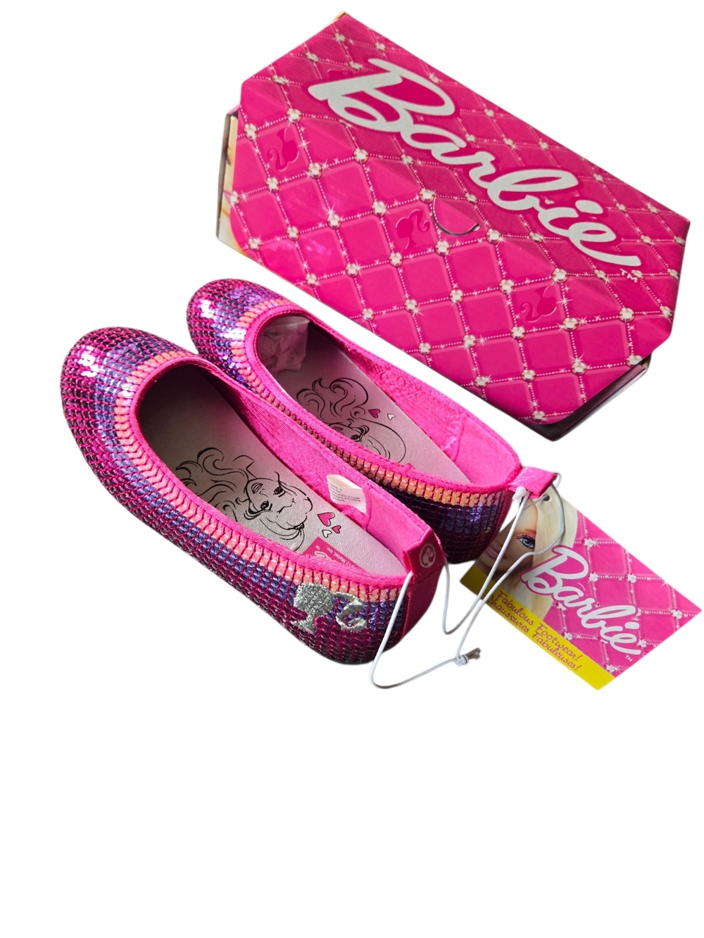 Barbie Pink Sparkly Slip‑On Shoes Kids Size 11 – Glitter Flats w/ Box